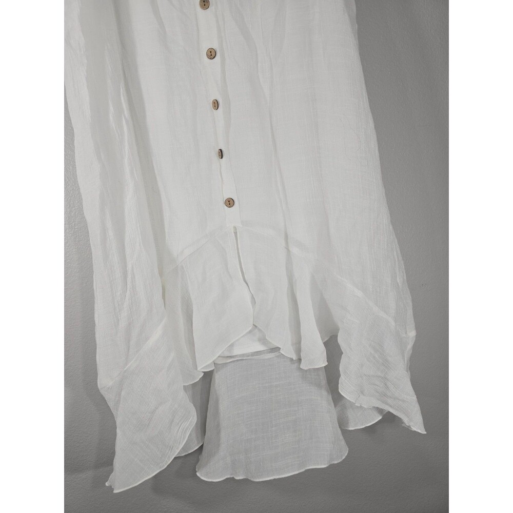 Avenue Vtg Plus 18/20 Boho Cream asymmetrical hem midi skirt button front AC - Picture 3 of 7